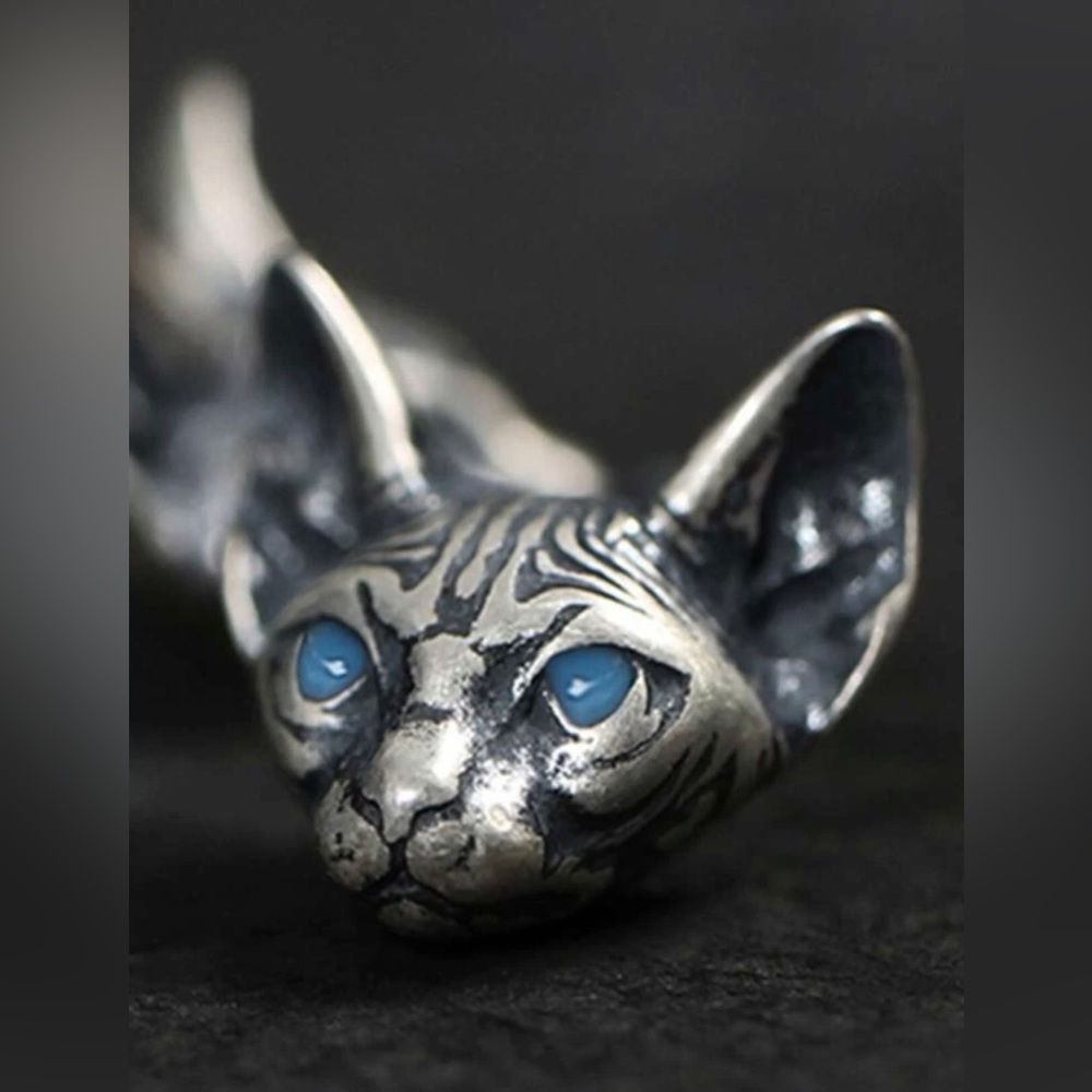 “Bastet” Egyptian Goddess Sphynx Feline Hairless/Shorthair Cat Kitty Silver Stud - Picture 9 of 12